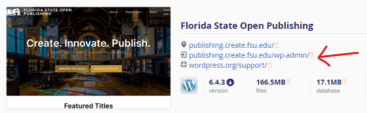 Sample WordPress installation in "My Apps"